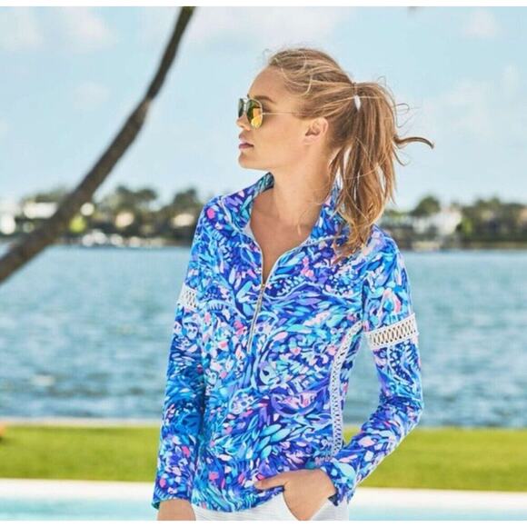 Lilly Pulitzer Jonah 1/2 Zip Coastal Popover in Royal Purple Party Wave size‎ XS - Picture 1 of 8